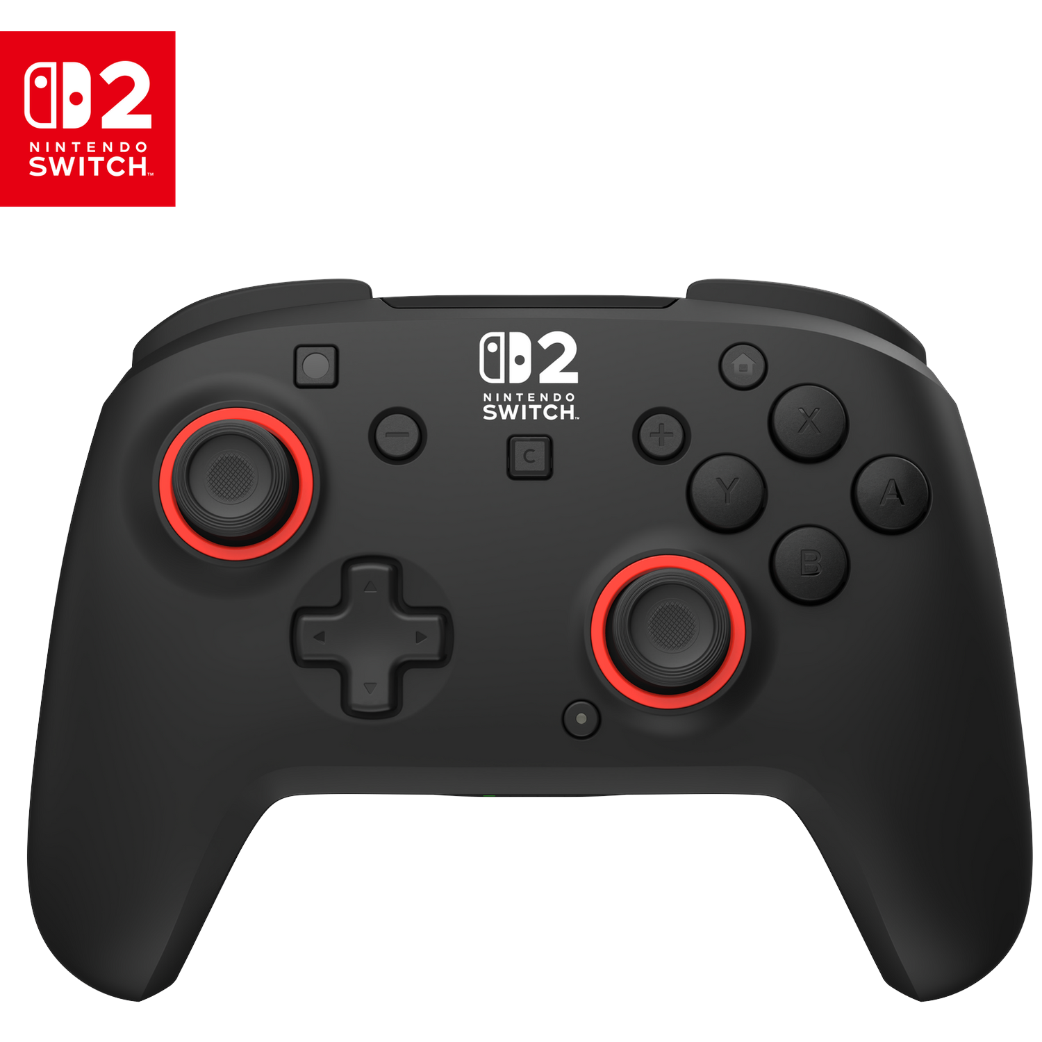 A black Nintendo Switch controller with red accents and the Nintendo Switch logo.