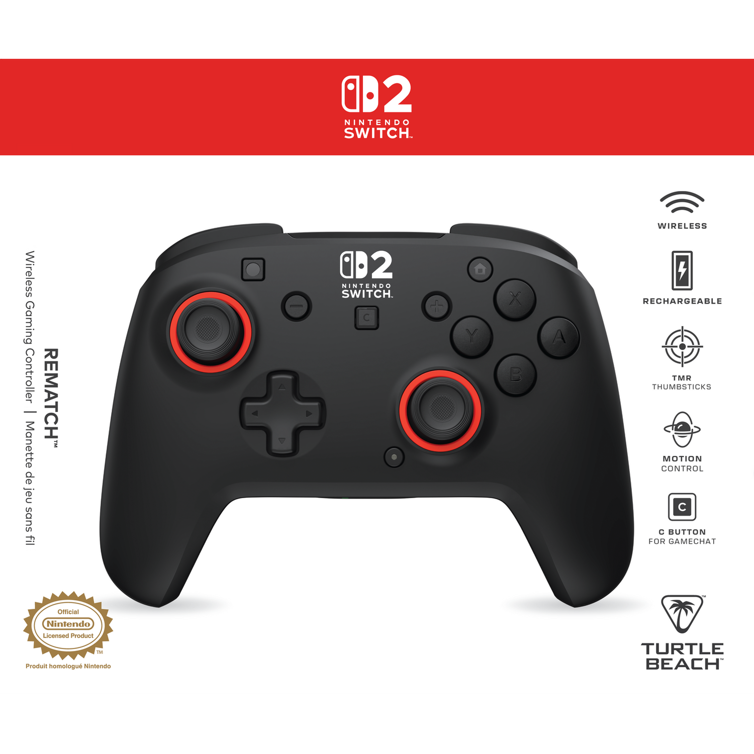 Black Nintendo Switch controller with red accents and Nintendo logo.
