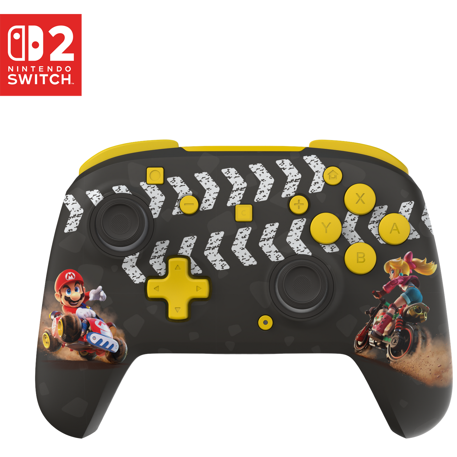 Nintendo Switch Pro Controller featuring Mario and Peach in a racing kart design.