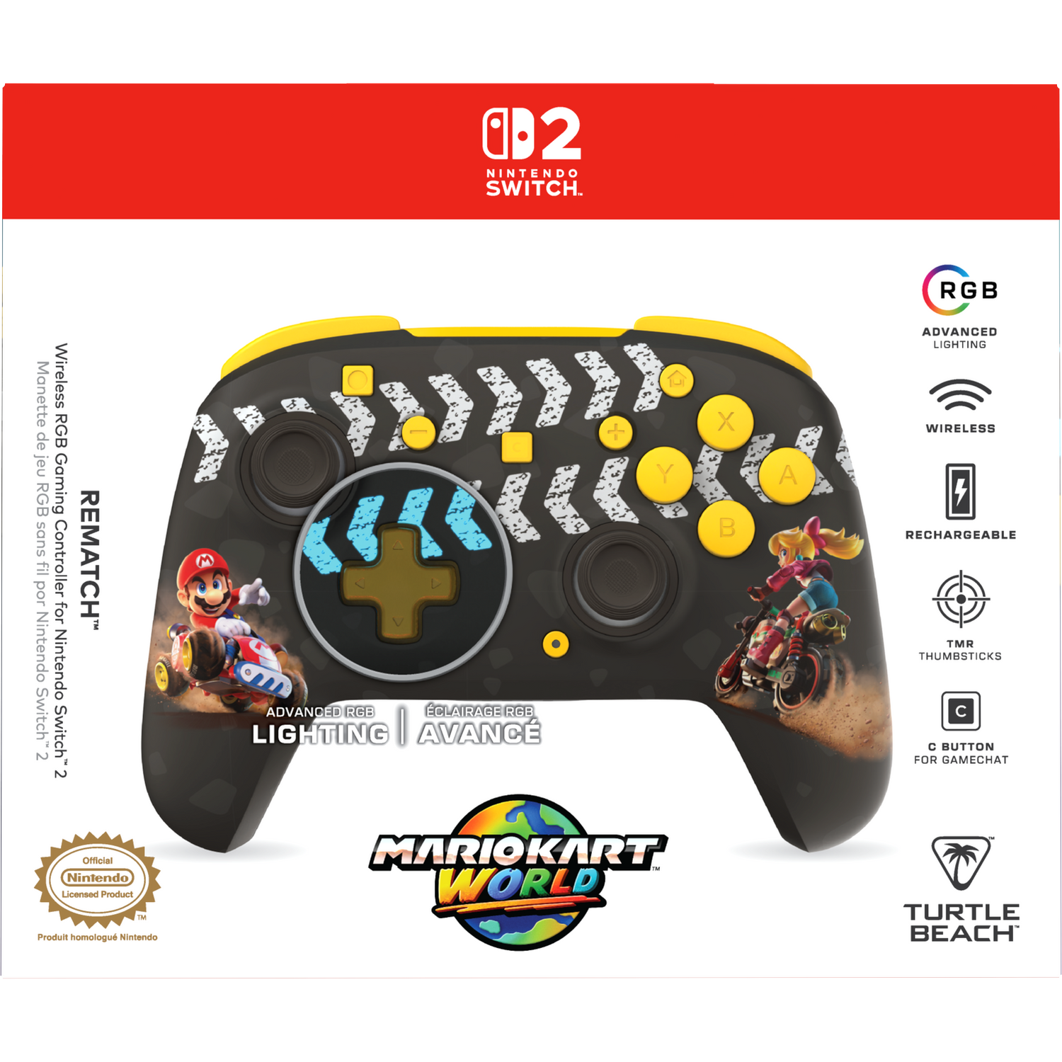 Nintendo Switch controller with Mario Kart design and RGB lighting.