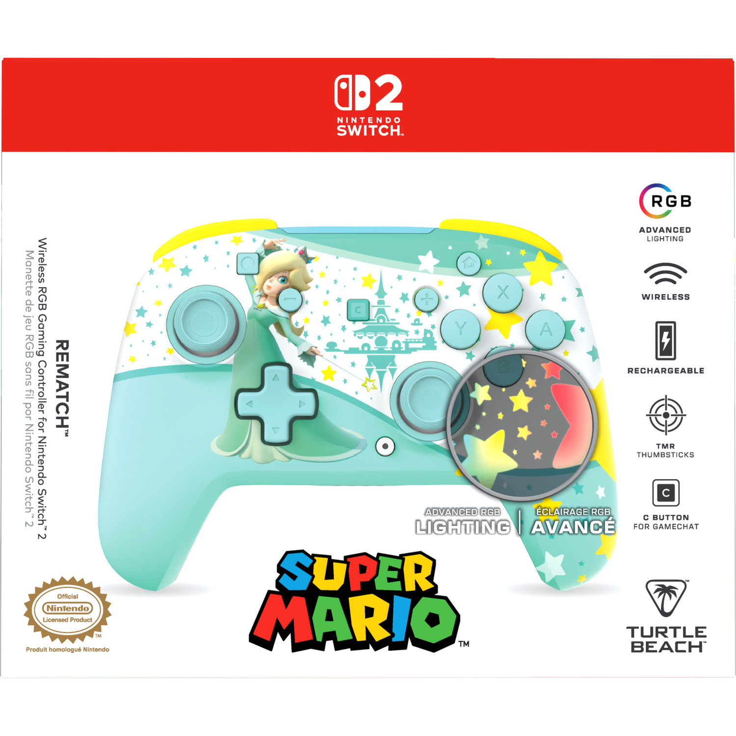 A light blue Nintendo Switch controller featuring Rosalina and a star motif.