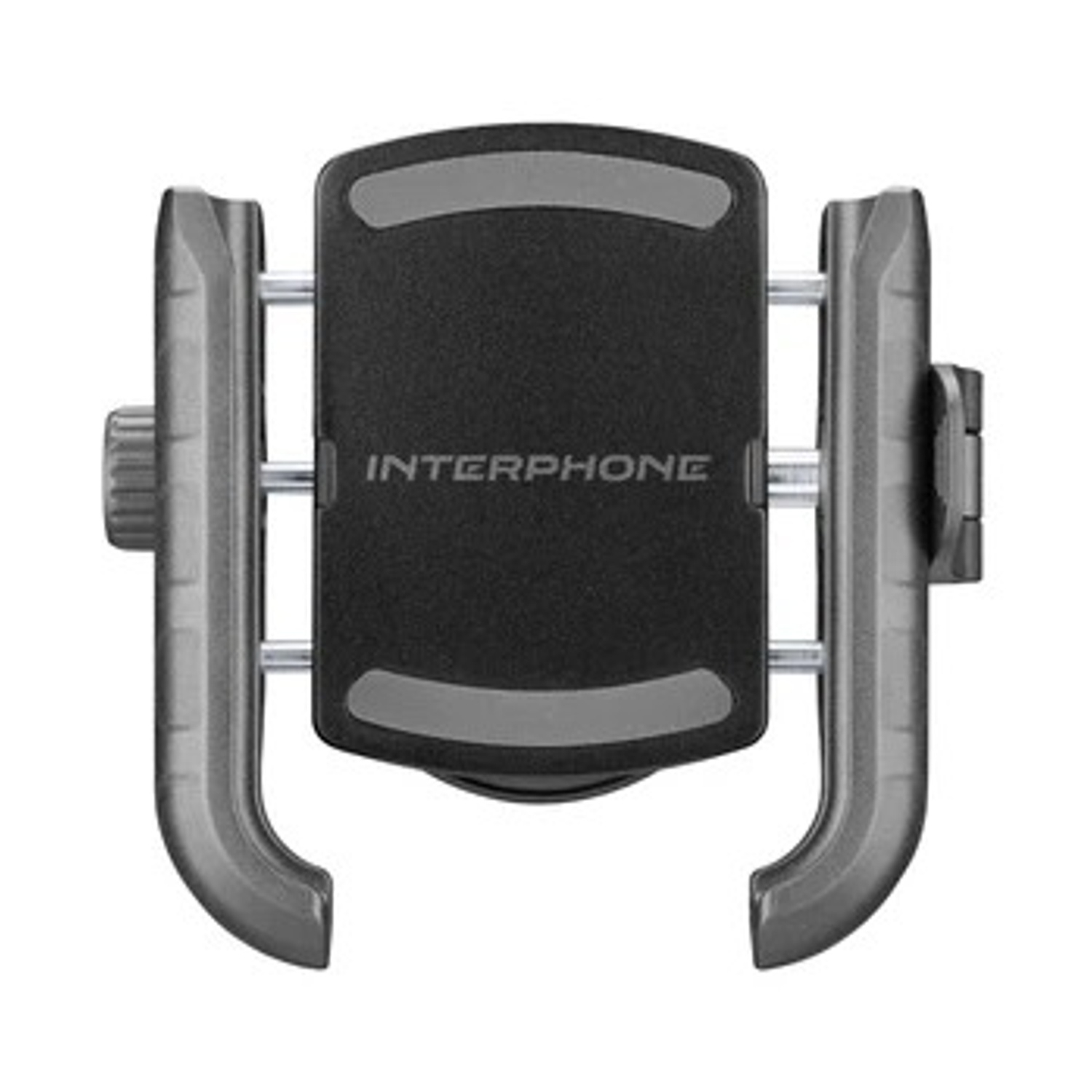 Supporto nero per telefono con accenti grigi e logo INTERPHONE.