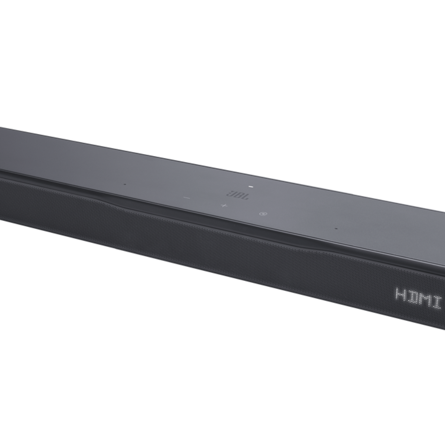 Barra de sonido JBL negra con pantalla HDMI.
