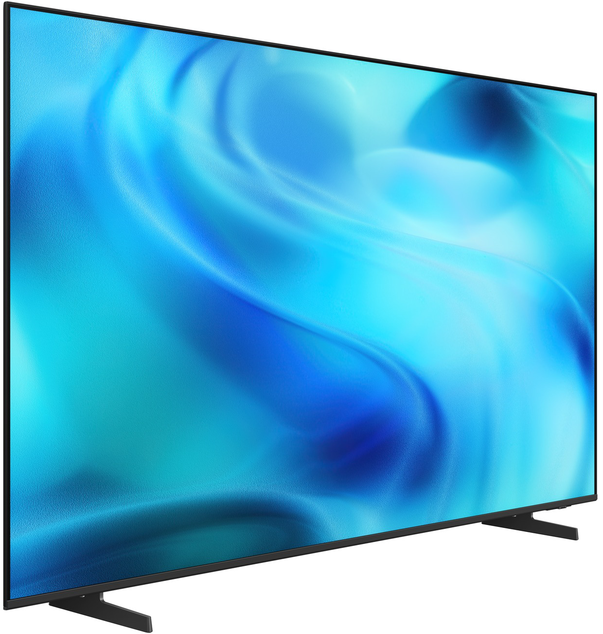 Egy modern televízió kék örvénylő mintával a képernyőn.