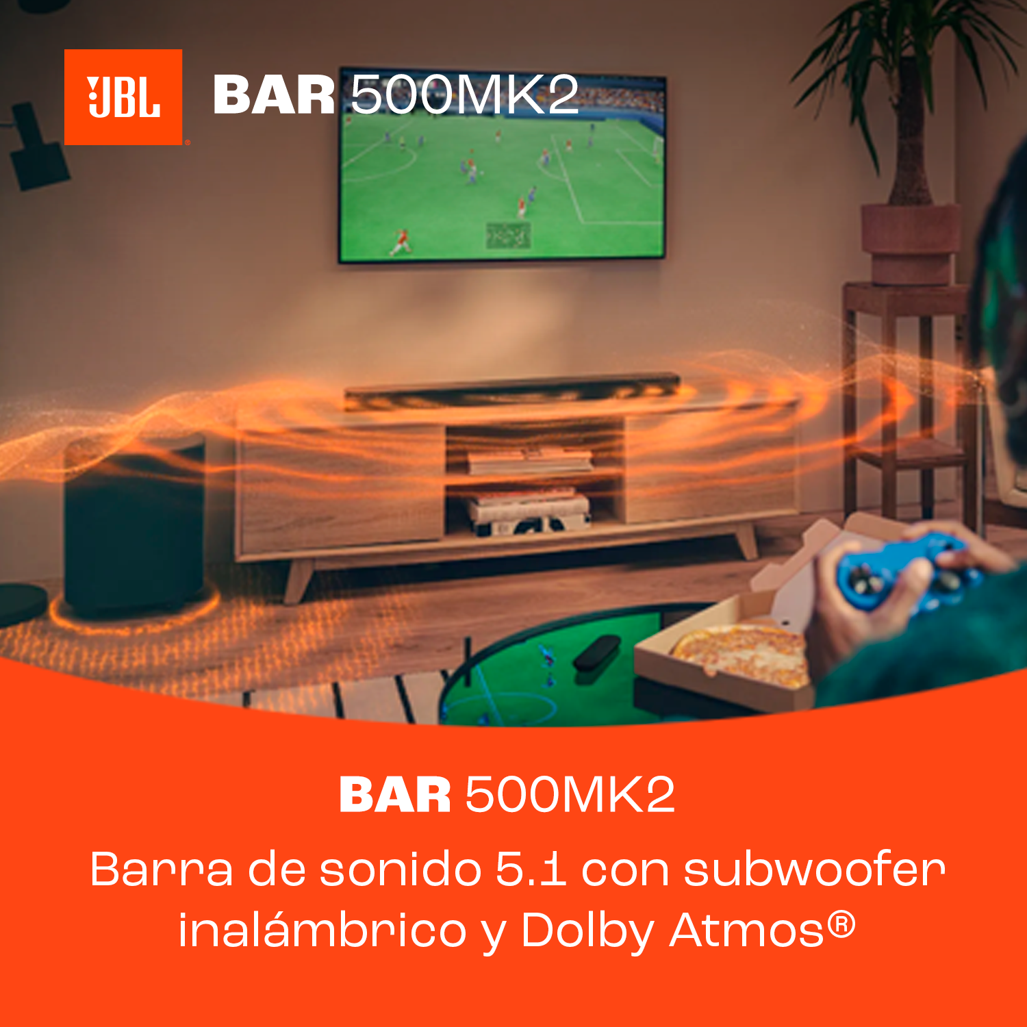 Barra de sonido 5.1 con subwoofer inalámbrico y dolby atmos