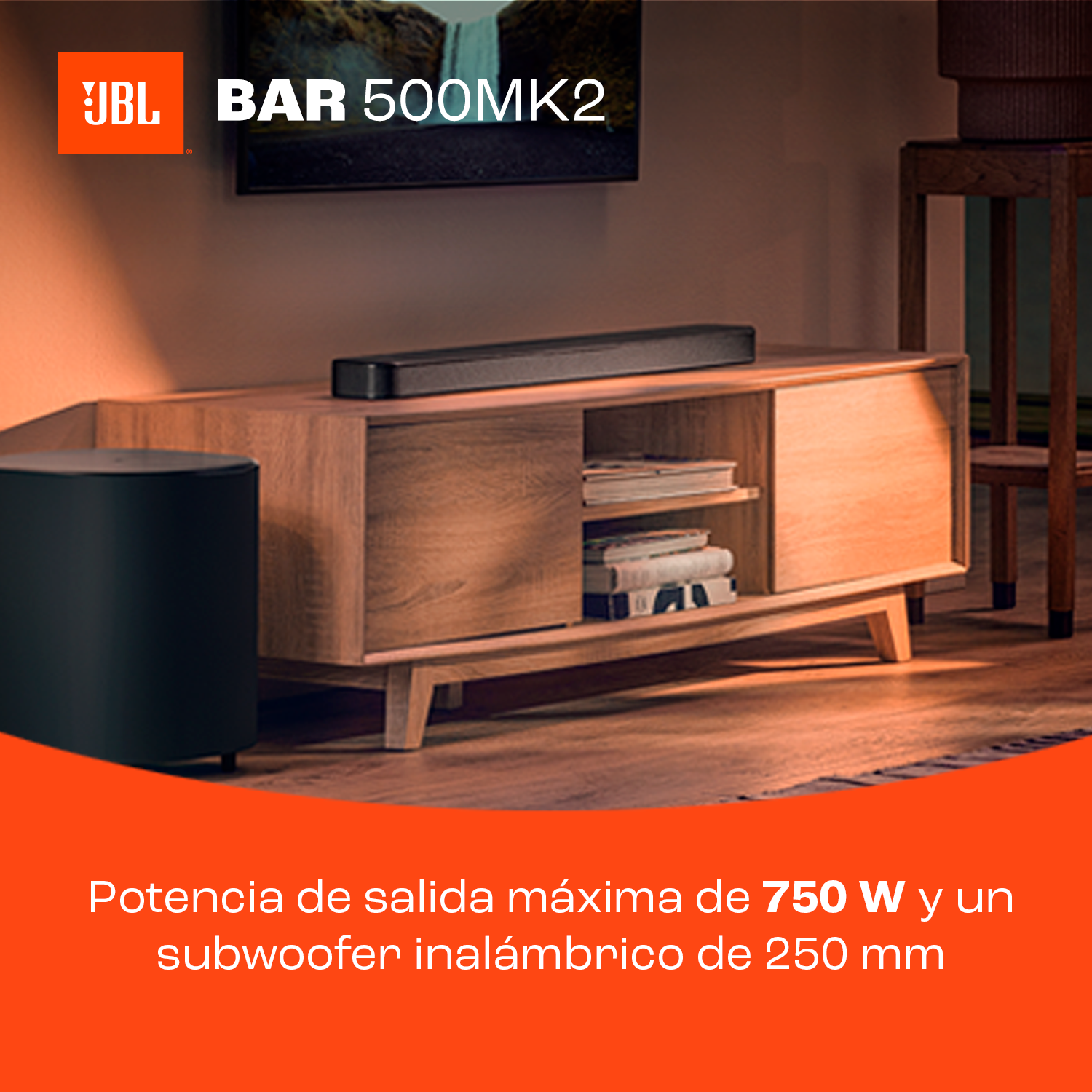 Potencia de salida máxima de 750W y un subwoofer inalámbrico por 250mm