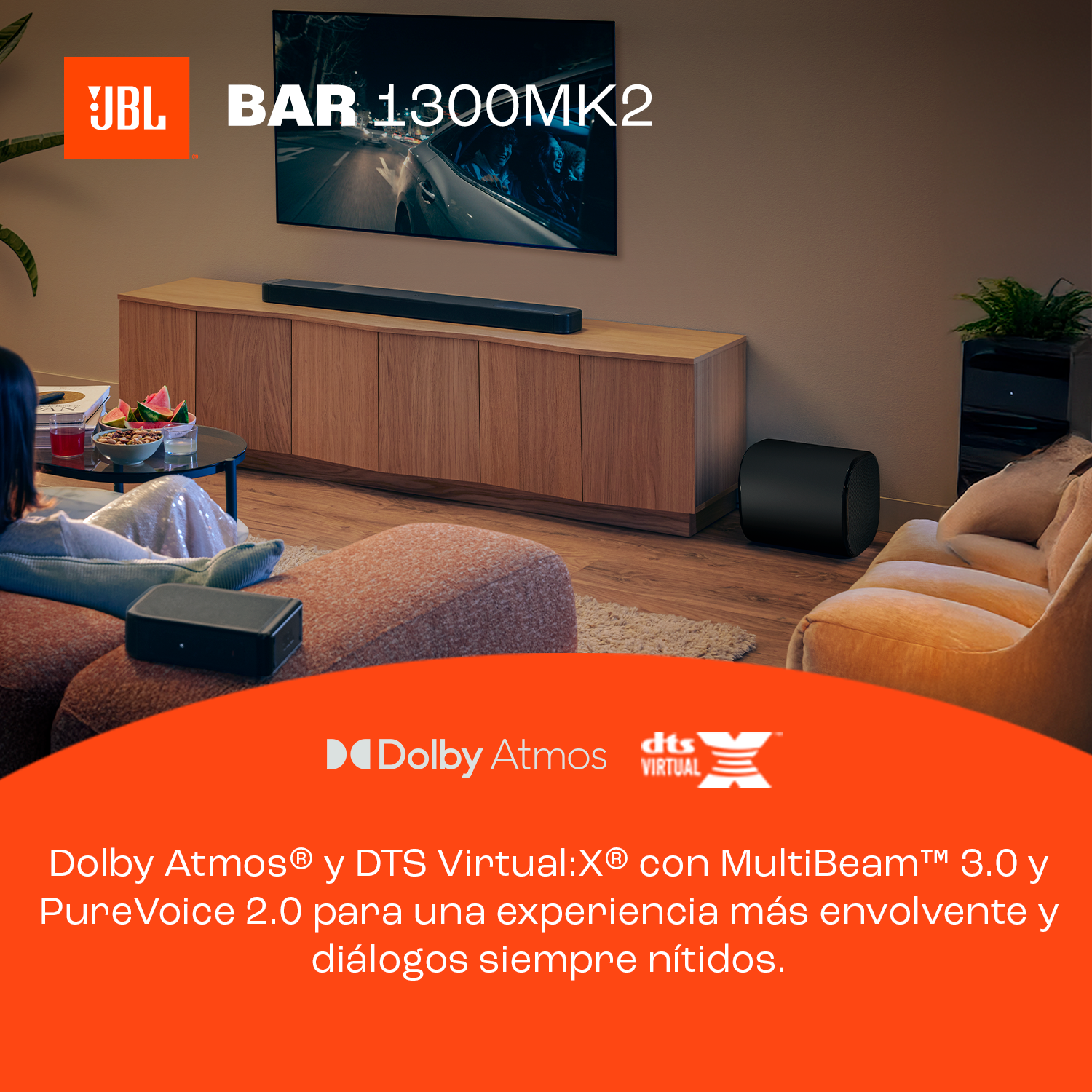 Dolby Atmos y DTS Virtual:X con Multibeam 3.0 y purevoice 2.0 para una experiencia más envolvente y diálogos siempre nítidos