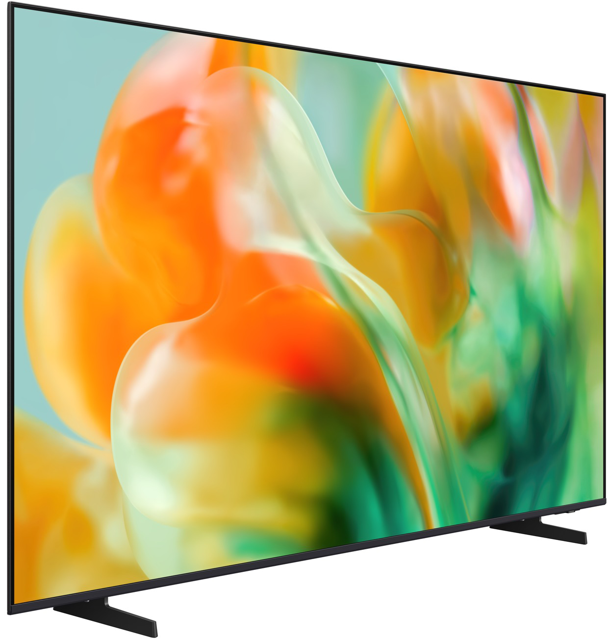 Egy modern síkképernyős TV absztrakt, színes háttérrel.