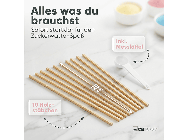 Clatronic ZWM 3478 Zuckerwattemaschine, Mint, 500 W, inkl. 10 Holzsstäbchen — Foto 5 von 5