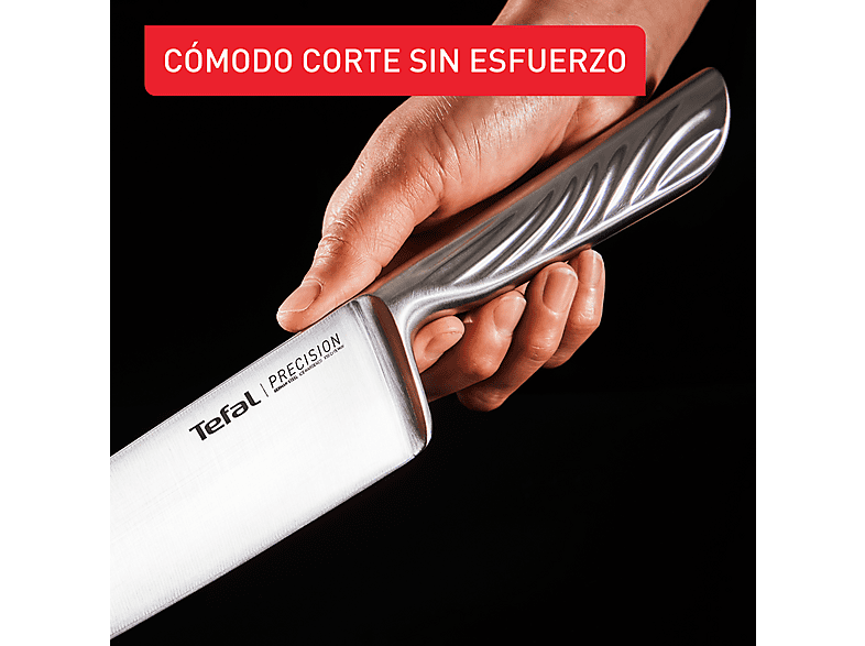 Juego de cuchillos - Tefal Precision, Set 3 cuchillos, Chef 20 cm, Multiusos 12 Pelador 9 Afilado excepcional, Acero inoxidable