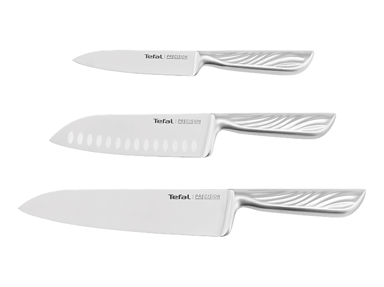 Juego de cuchillos - Tefal Precision, Set 3 cuchillos, Chef 20 cm, Multiusos 12 Pelador 9 Afilado excepcional, Acero inoxidable