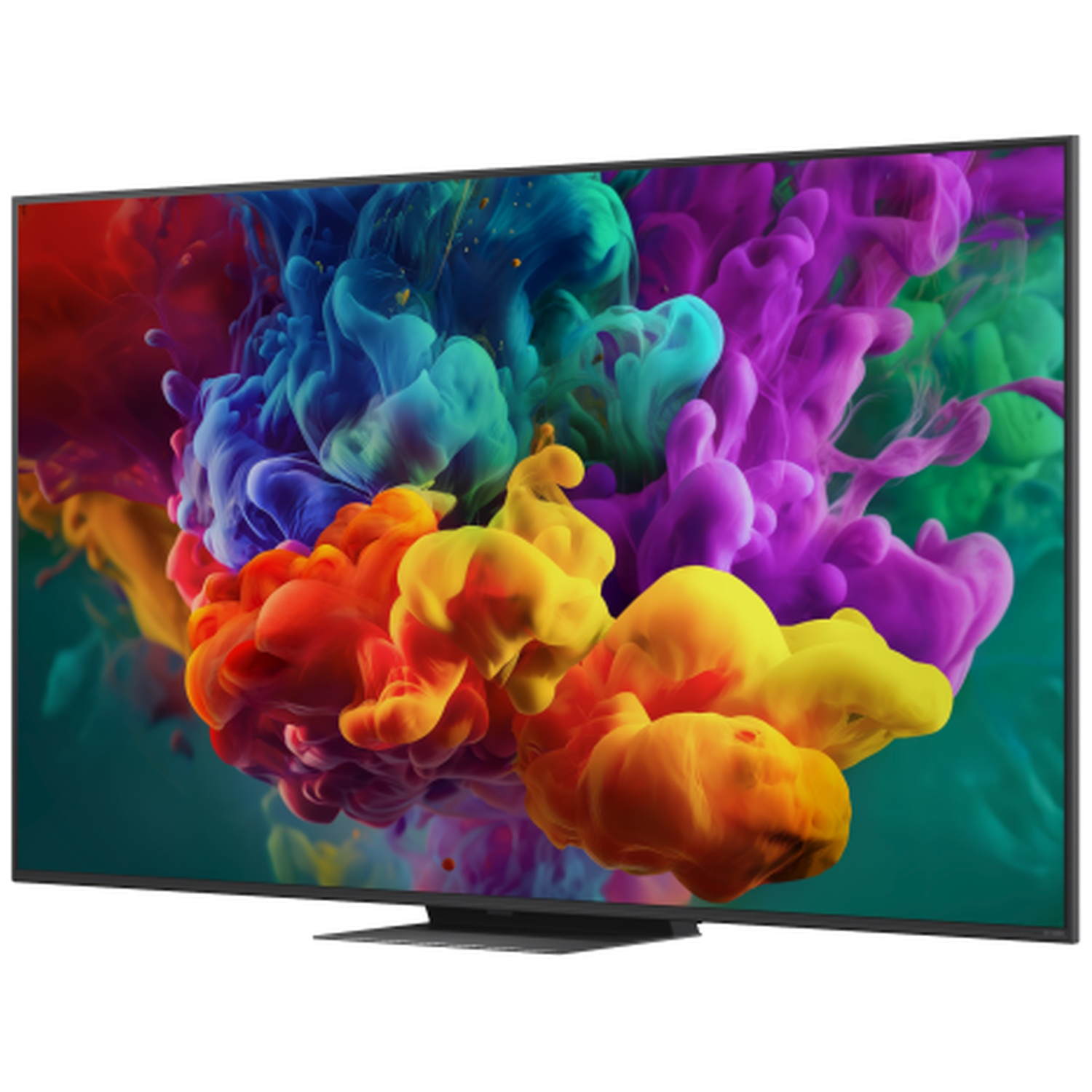 A modern TV displaying a vibrant swirl of colors on its screen.
