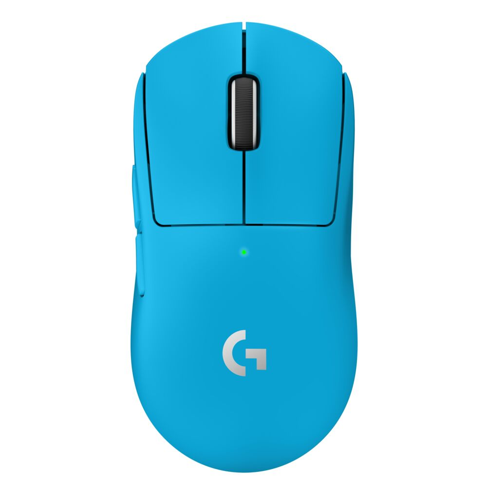 Un ratón gaming Logitech azul con logo G y rueda de scroll.