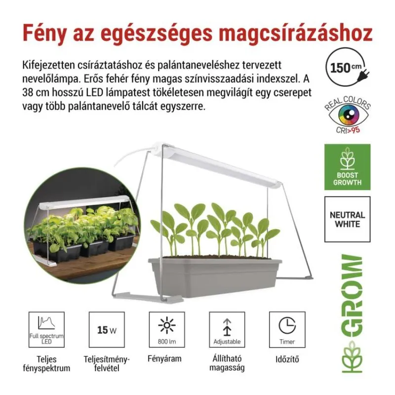 Növénynevelő lámpa LED fénnyel csírákhoz és növényekhez.