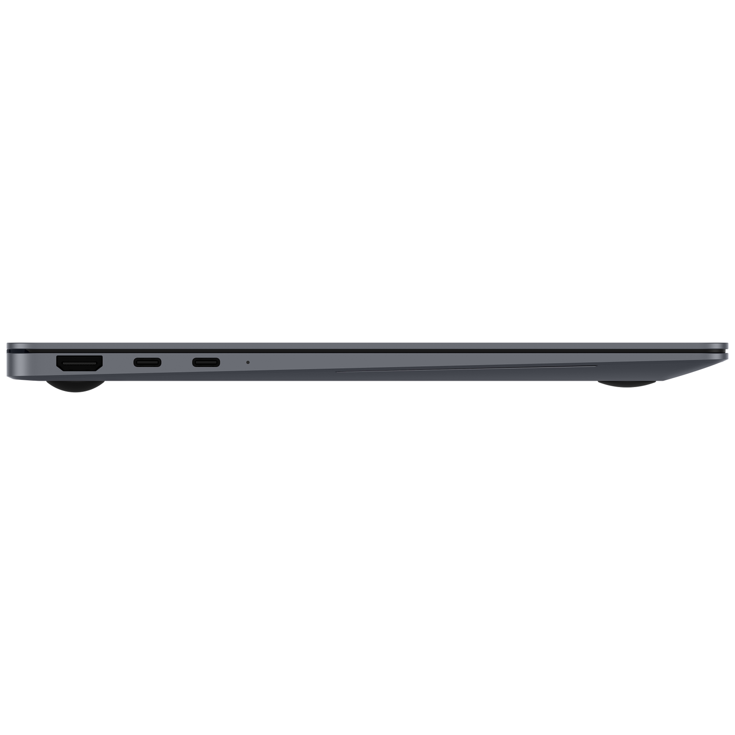 Gray laptop profile showing ports: HDMI, USB-C.