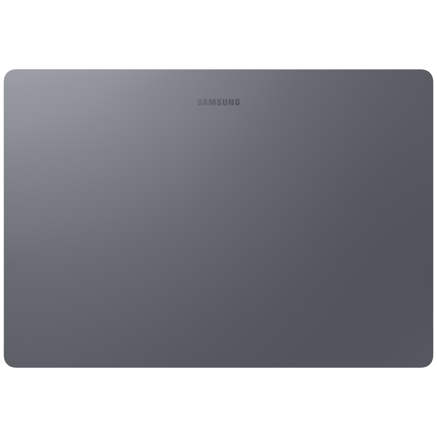 Grijze Samsung tablet met afgeronde hoeken, logo bovenaan.