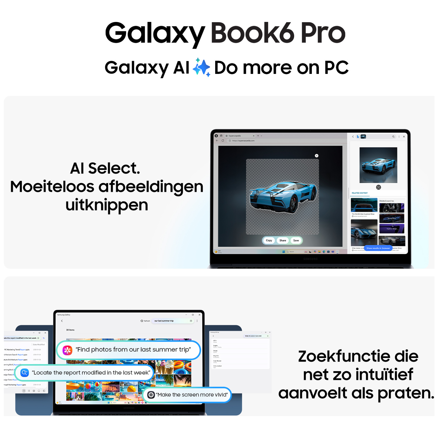 Samsung Galaxy Book6 Pro met AI-functies: afbeeldingen knippen & intuïtief zoeken.