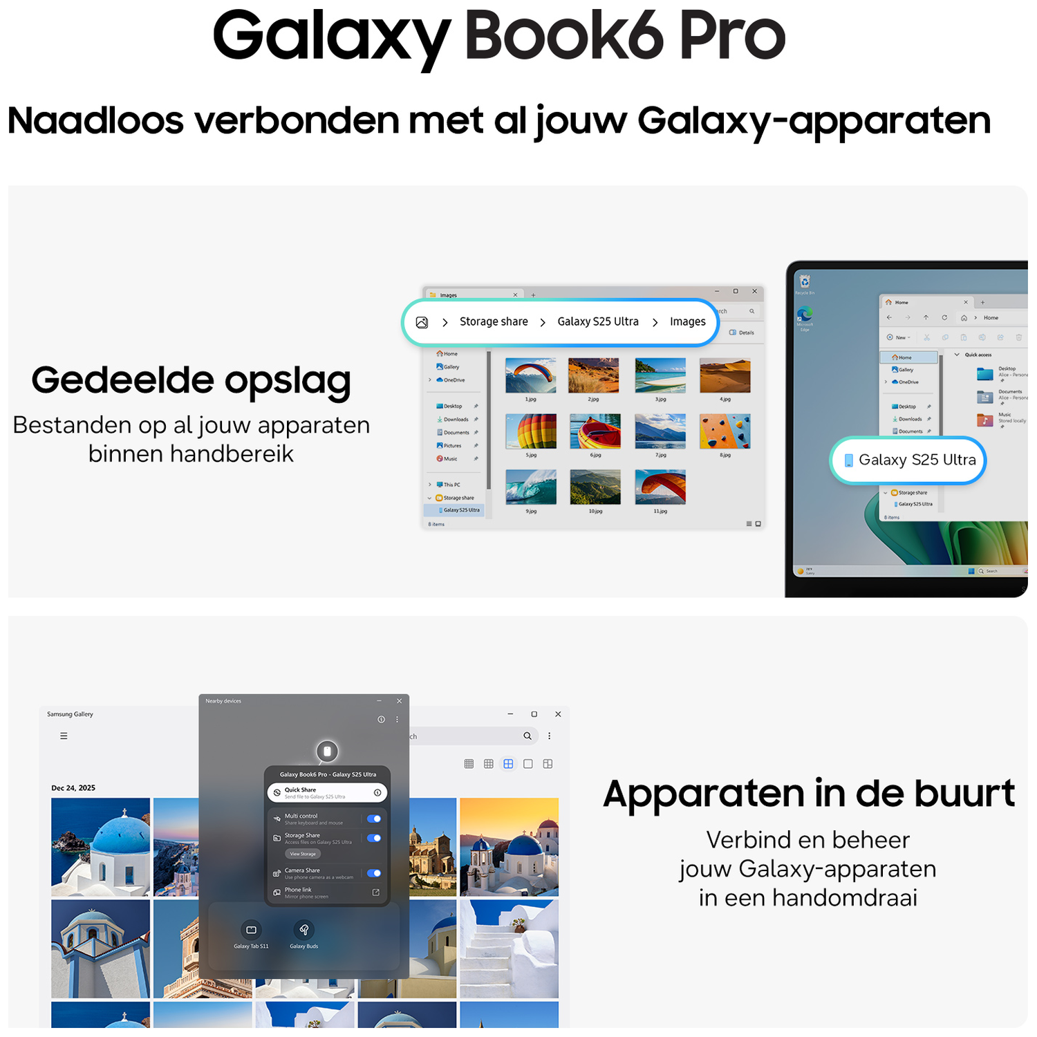 Galaxy Book6 Pro: Gedeelde opslag en apparaten in de buurt