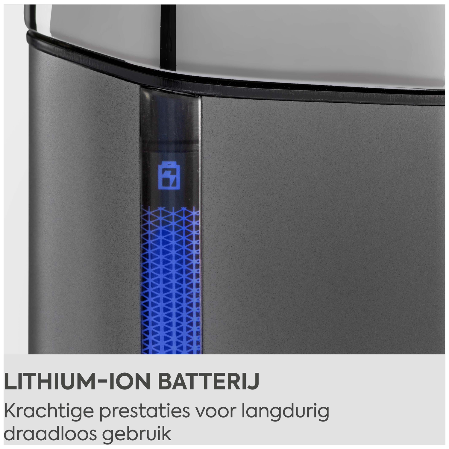 Gray device with blue battery icon and pattern.