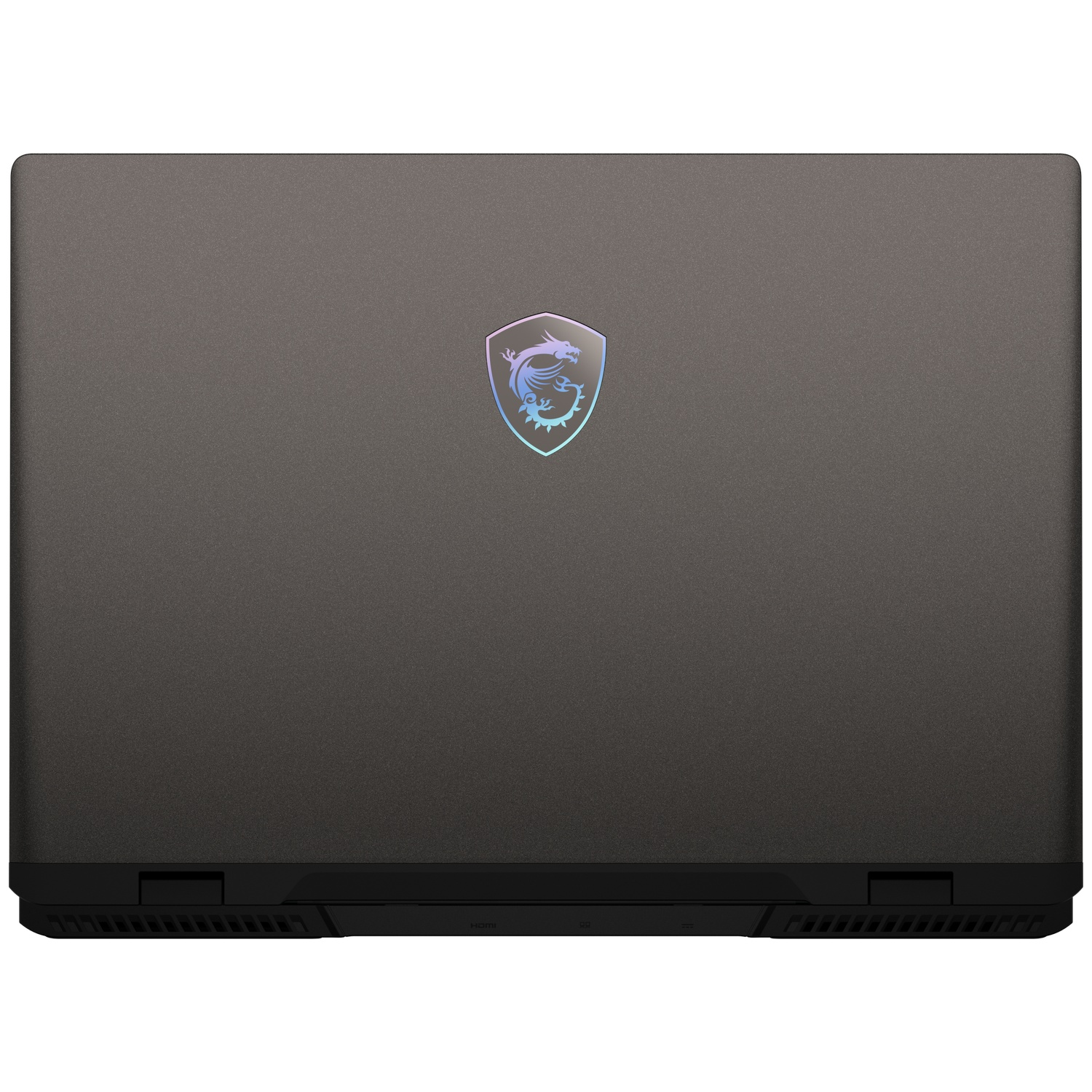 Closed dark laptop with MSI logo on the lid.