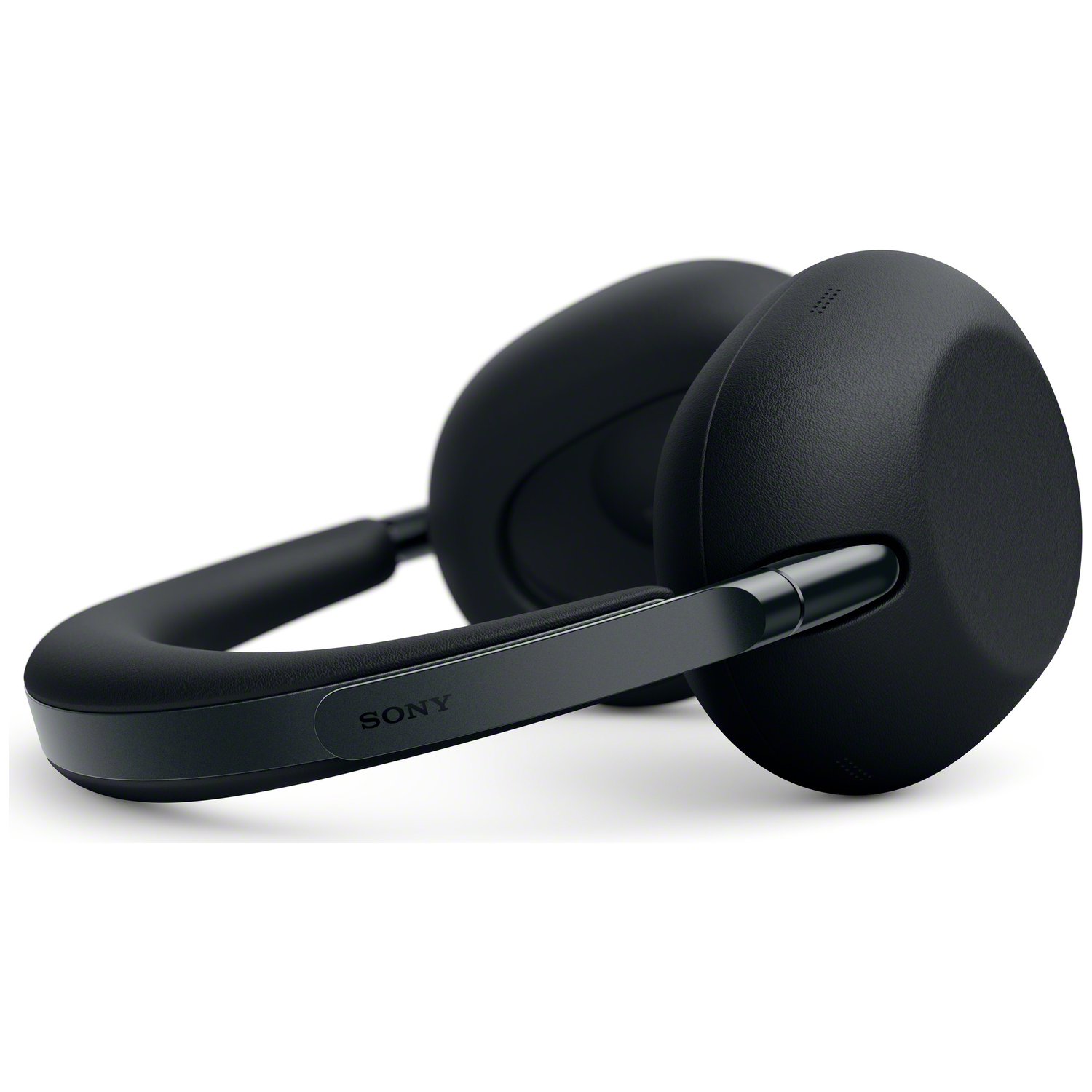 Black Sony headphones with padded headband and earcups on a white background.