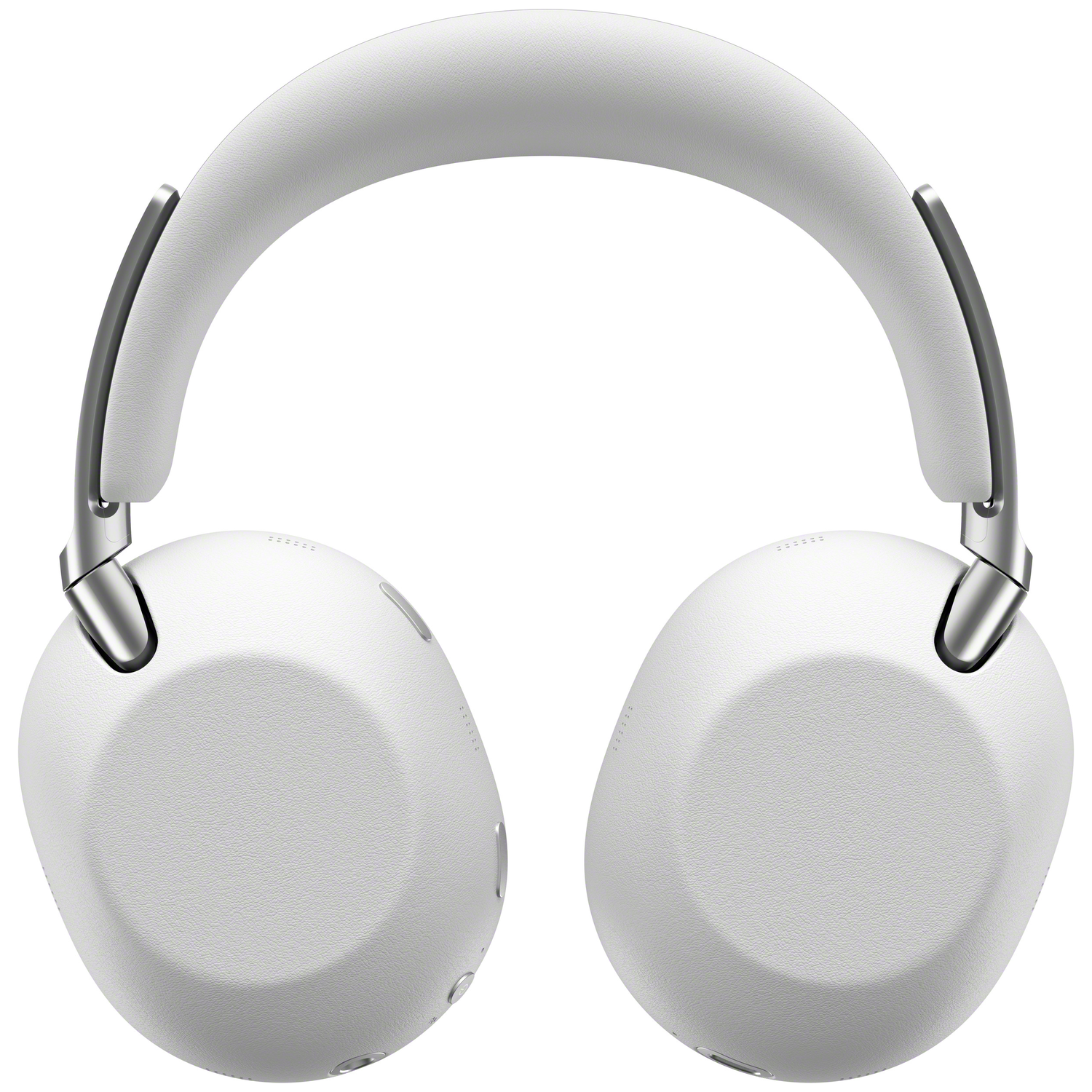 White over-ear headphones with silver accents, on a white background.