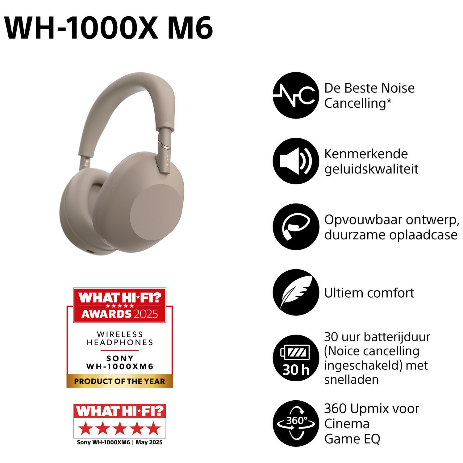 Sony WH-1000XM6 headphones: Noise cancelling, 30h battery, foldable. Award 2025.