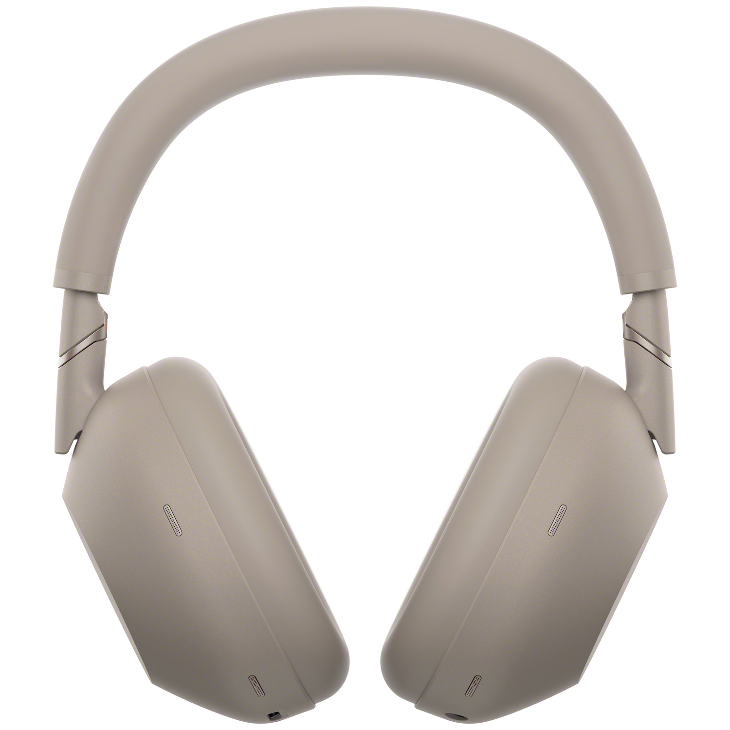 A grey headphone headband construction with padded earcups.