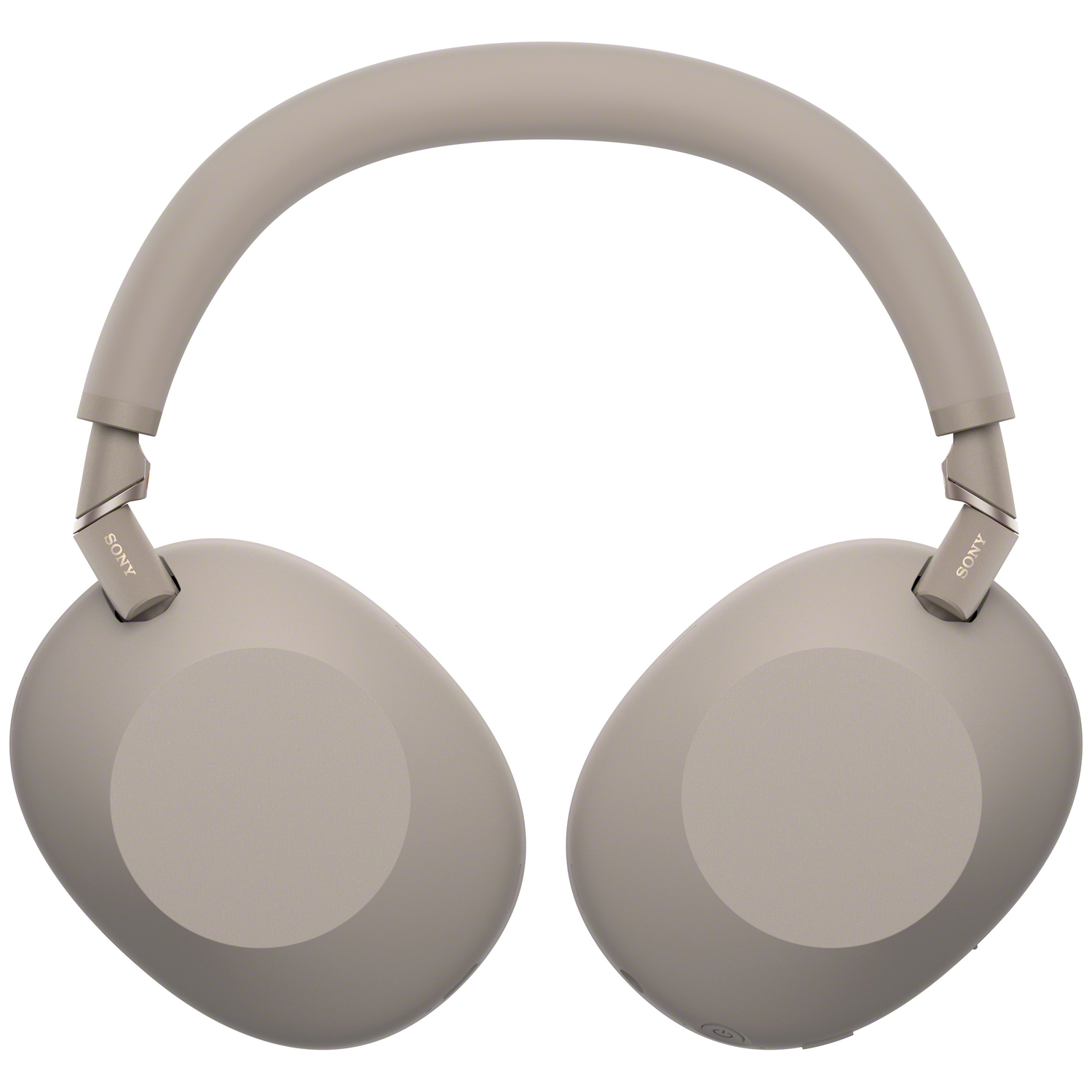 Gray Sony headphones with a padded headband and round earcups. Minimalist design.