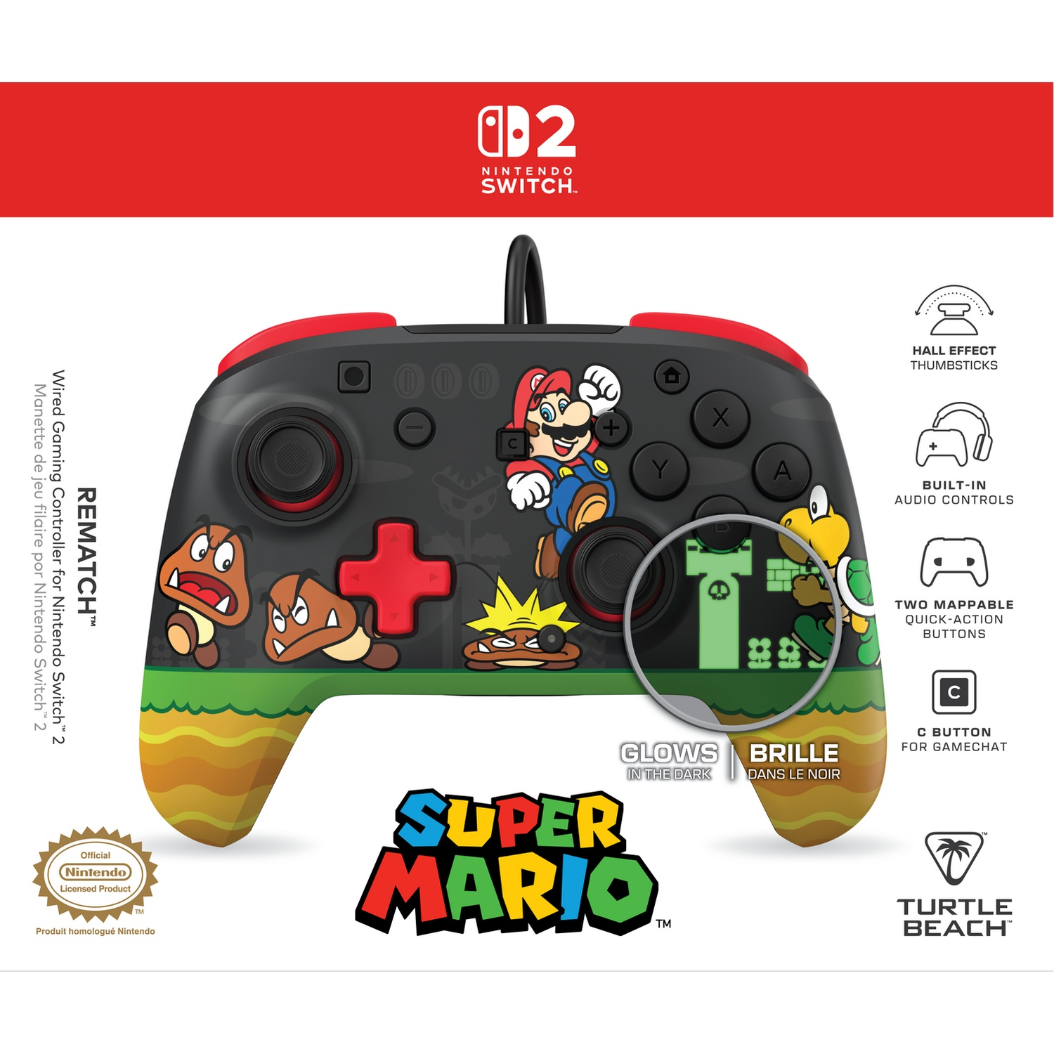 Manette Nintendo Switch avec personnages Super Mario, Goombas et Koopa.
