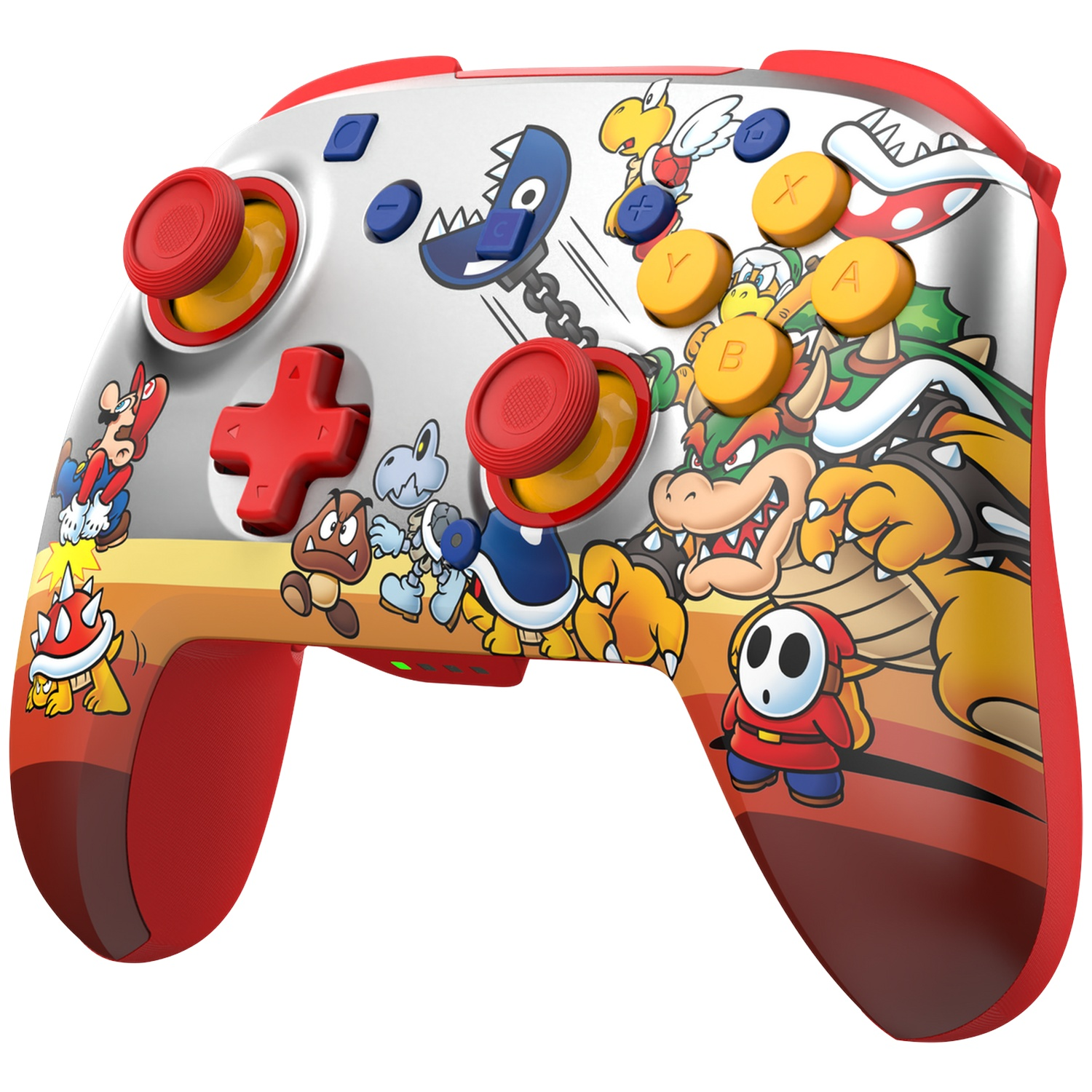 Une manette mettant en vedette des personnages de Super Mario comme Bowser, Mario et Shy Guy.