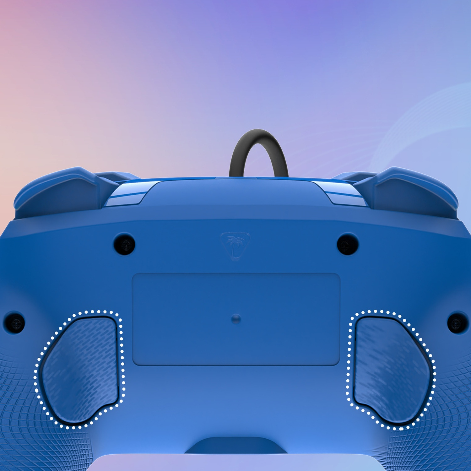 Dos de manette bleu avec poignées et boucle de lanière.
