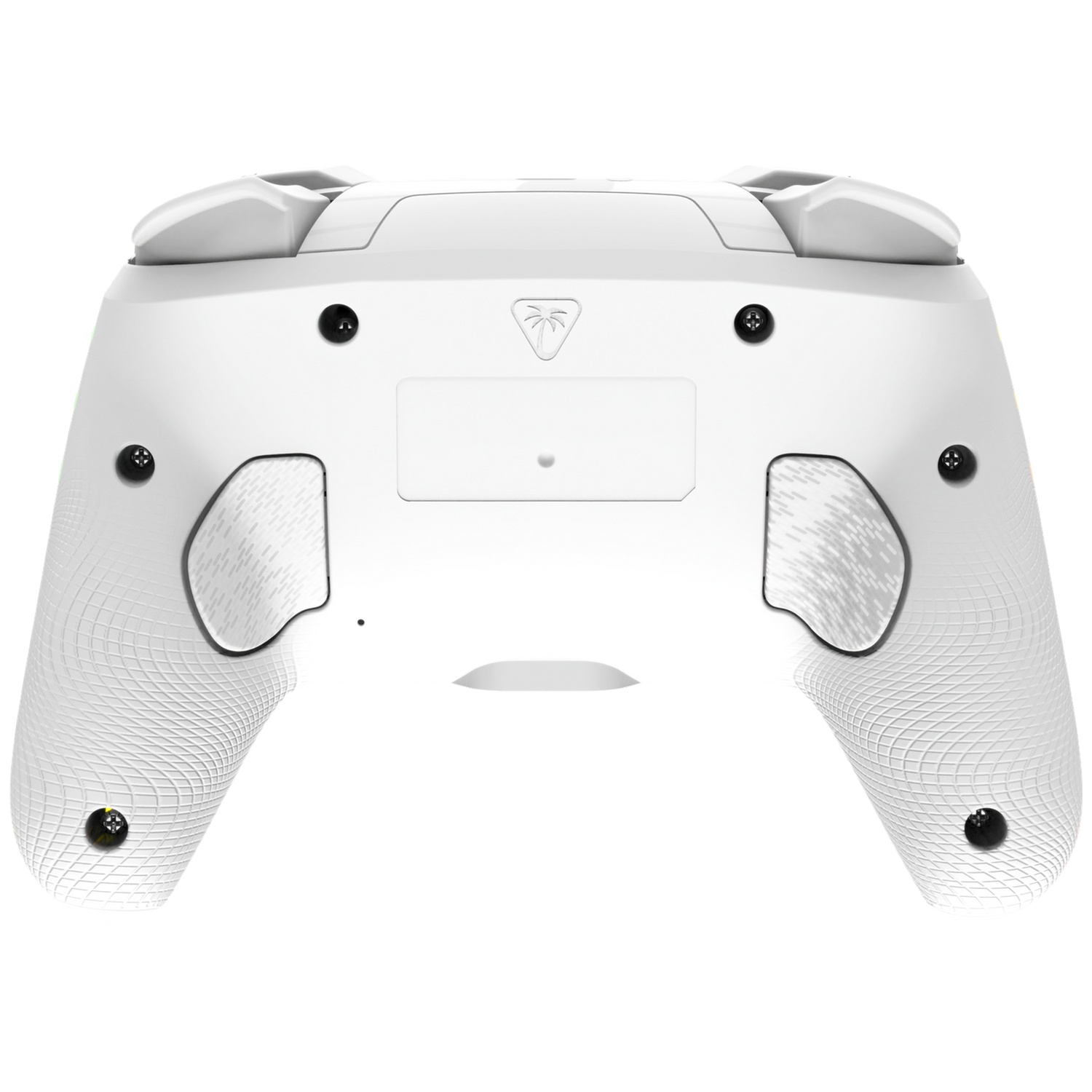Arrière de manette blanc avec poignées texturées et boutons d'épaule.