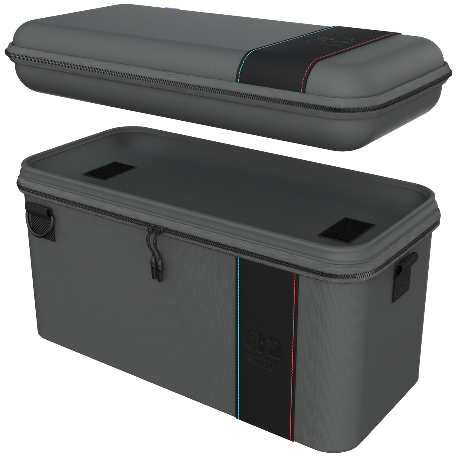 Two gray Nintendo Switch cases, one above the other, with zippers.