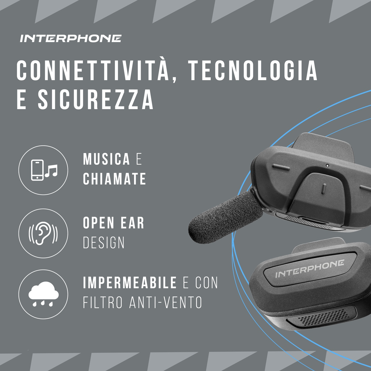 Dispositivi Interphone per musica, chiamate, design open ear, impermeabile antivento.