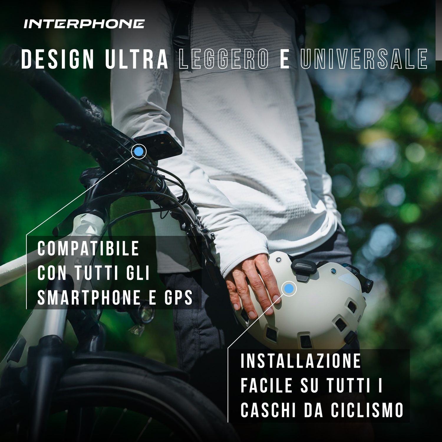 Uomo tiene casco da bici vicino a bici. Montaggio leggero e universale.