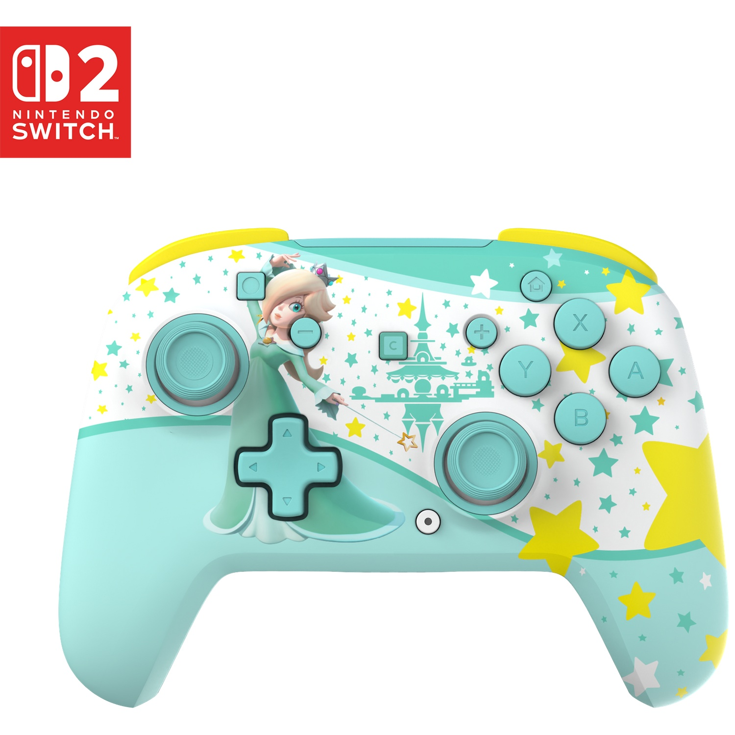 Une manette Nintendo Switch avec Rosalina et un motif d'étoiles.