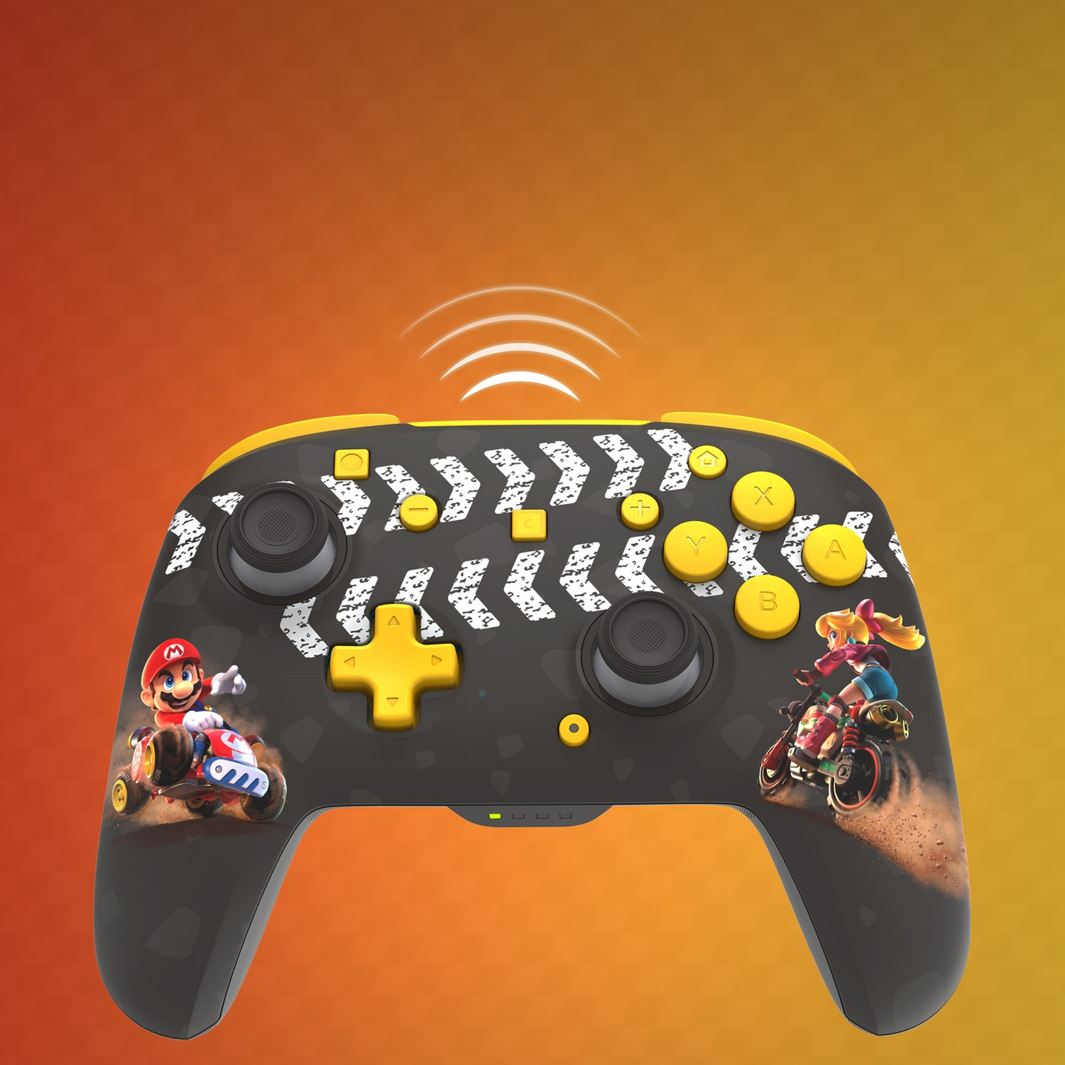 Une manette Mario Kart avec Mario et Peach sur des karts.