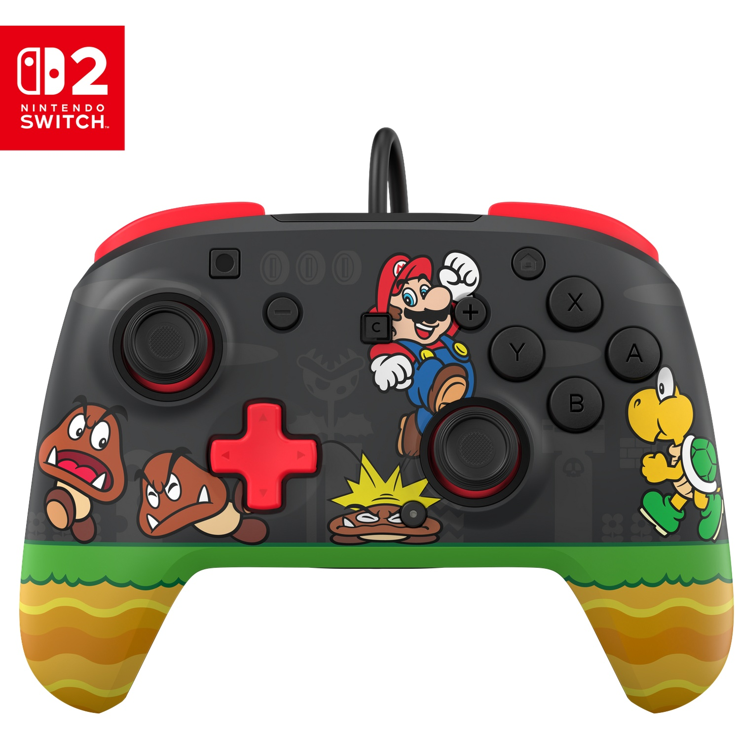 Une manette Nintendo Switch avec Mario, Goombas et Koopa Troopa.
