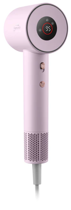 Egy rózsaszín hajszárító digitális kijelzővel, amely 95-öt mutat.