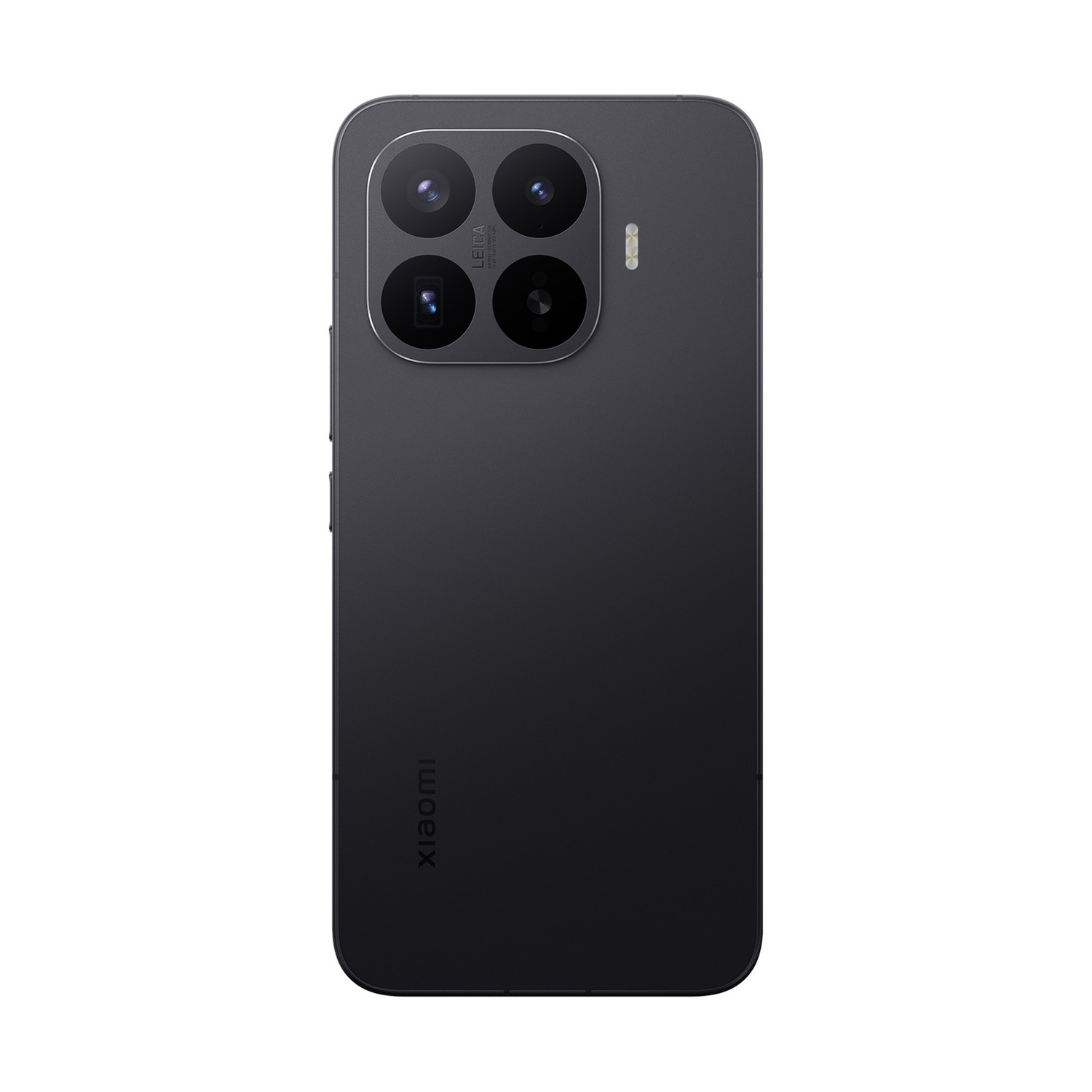 Smartphone grigio scuro con quadrupla fotocamera Leica, flash e logo Xiaomi.