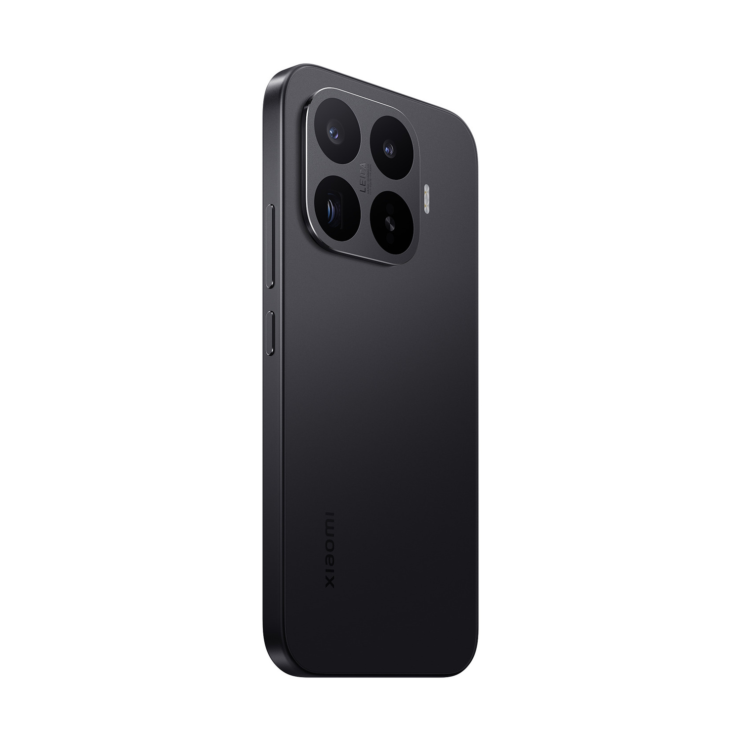 Smartphone nero con tripla fotocamera Leica e logo Xiaomi sul retro.
