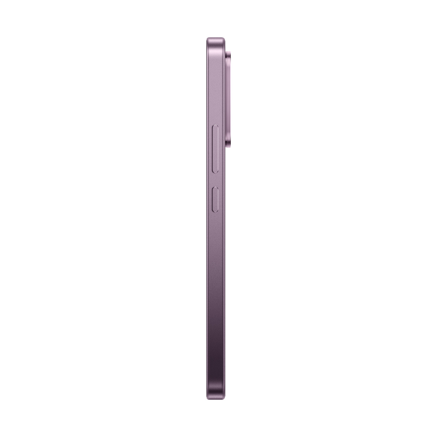 Lato viola dello smartphone con pulsanti su sfondo bianco.
