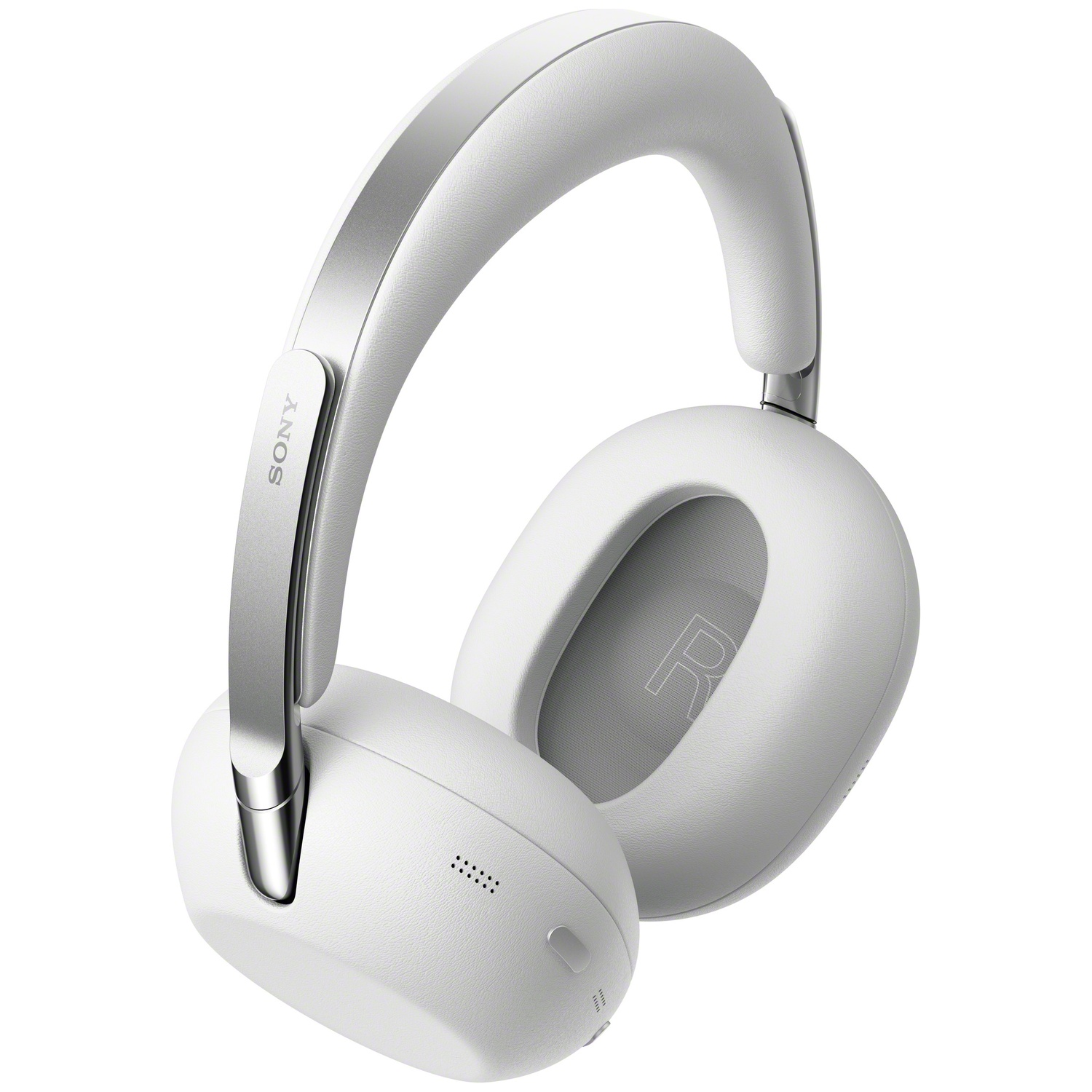 Casque Sony blanc avec accents argentés, sur fond blanc.