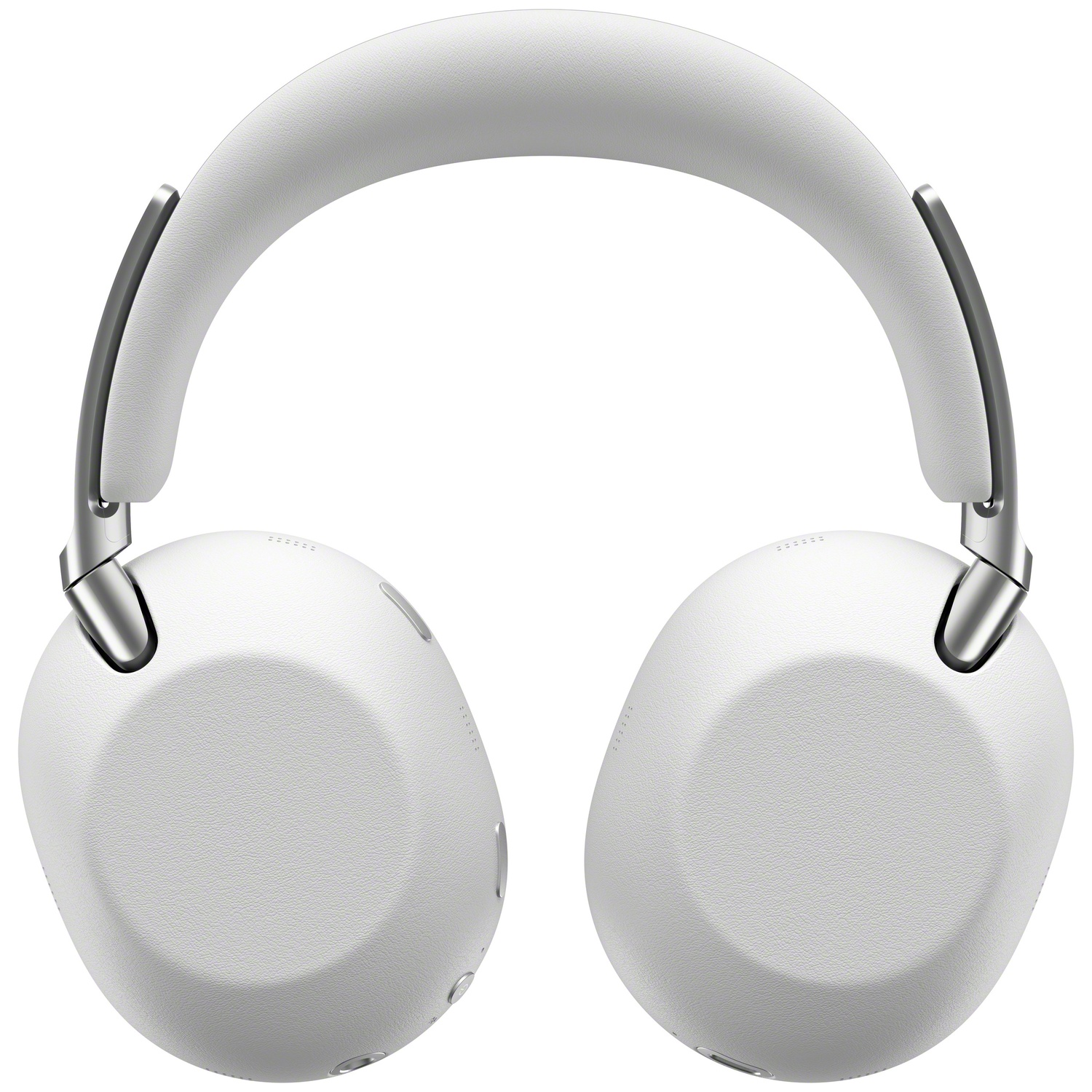 Casque blanc à accents argentés et serre-tête rembourré.