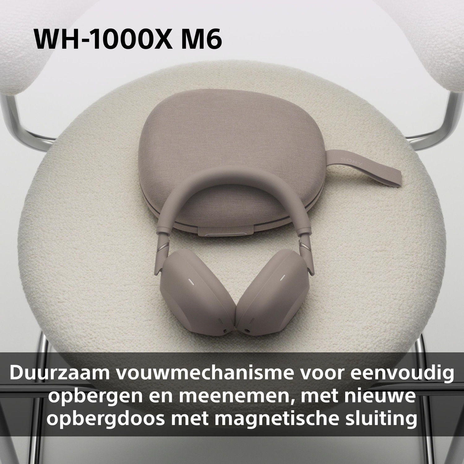 Gray headphones with case on a chair.