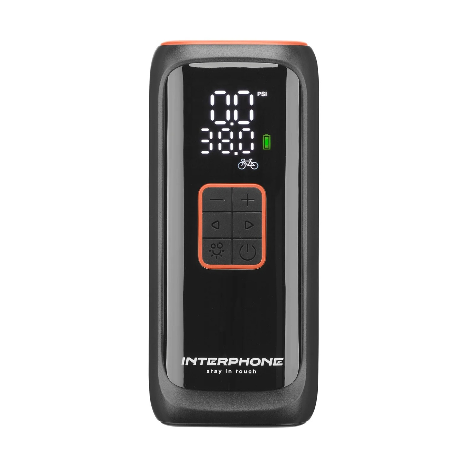 Compressore portatile nero con display digitale che mostra 00 e 38 PSI.