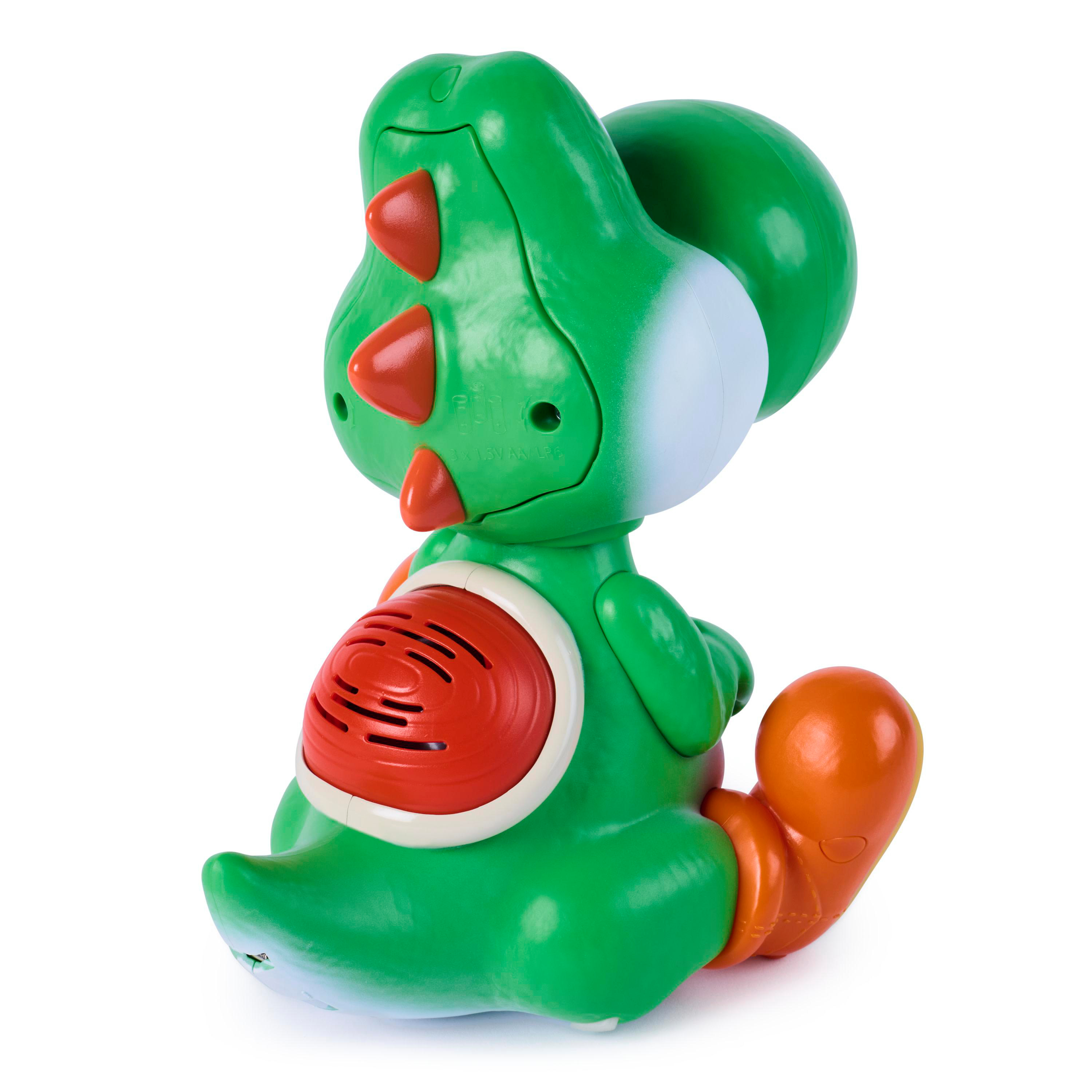 Grüne Yoshi-Figur mit roten Stacheln und einem roten Lautsprecher auf der Brust.