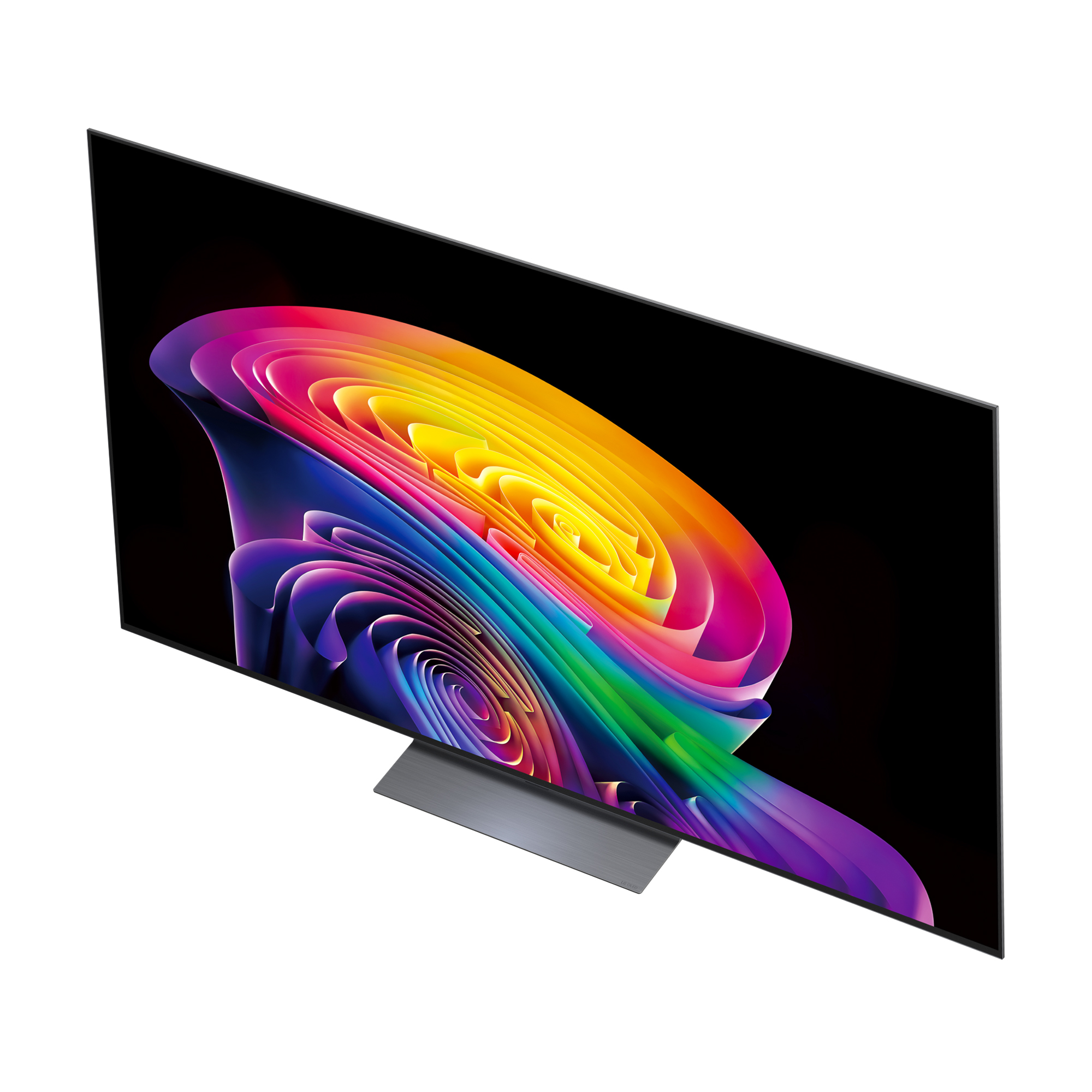 Un televisor moderno que muestra un patrón abstracto y colorido en su pantalla.