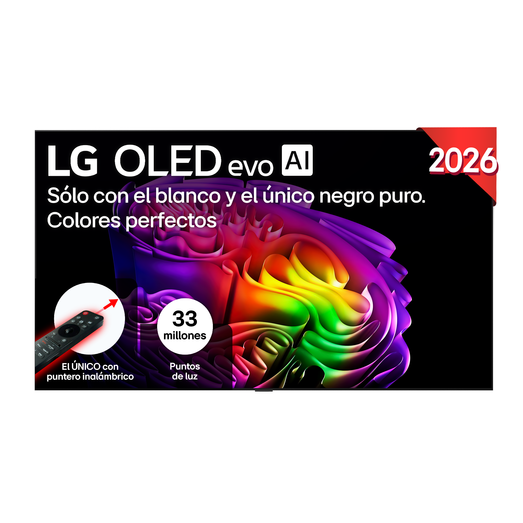 TV LG OLED evo AI con colores vibrantes, control remoto y 2026.